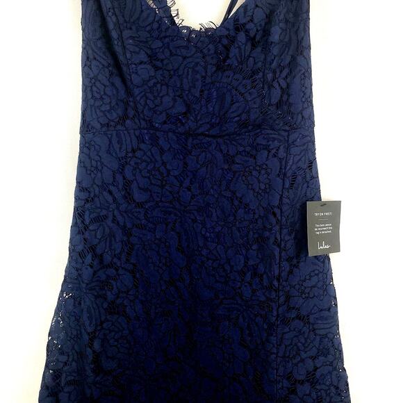 Lulus Flirting with Desire Bodycon Navy Blue Lace Fringe Dress NWT Size XL - Picture 8 of 13